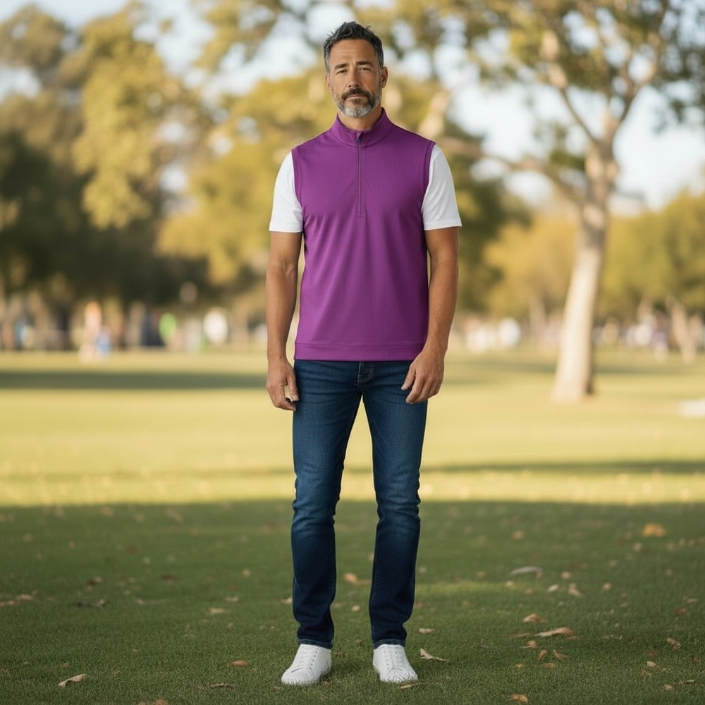 NWT L Walter Hagen Essentials 1/4-Zip Golf Vest Dark Purple HydroDri Performance